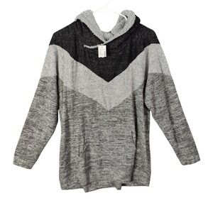 Maurices Women XL Colorblock Chevron Gray Black Sherpa Lined Hoodie Pullover NEW